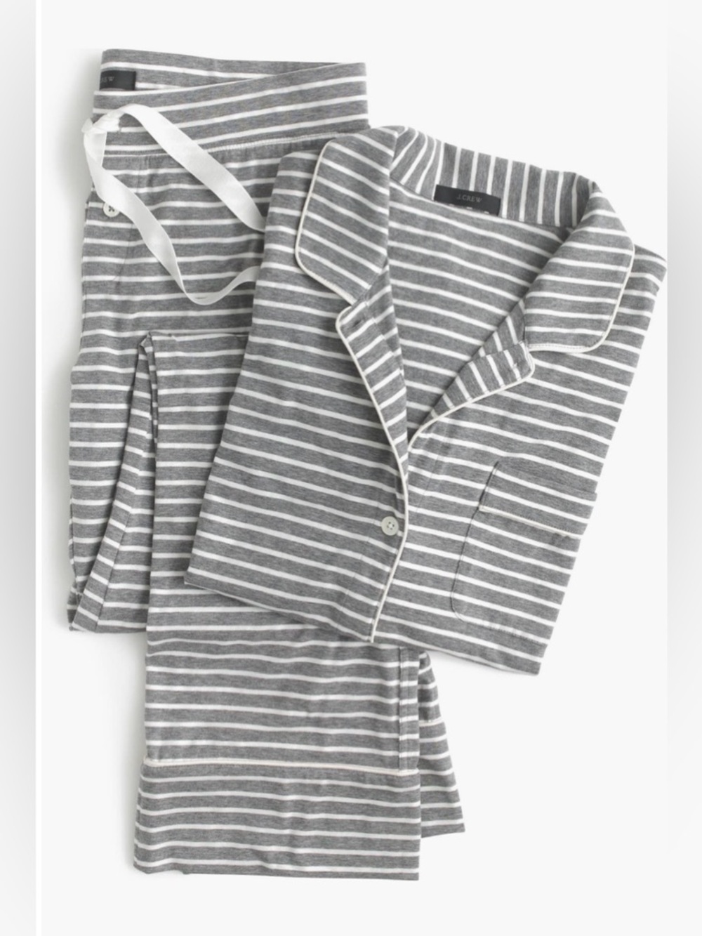 J.Crew Dreamy Stripe Cotton Pajama Set Gray White Soft Cozy Lounge M Medium